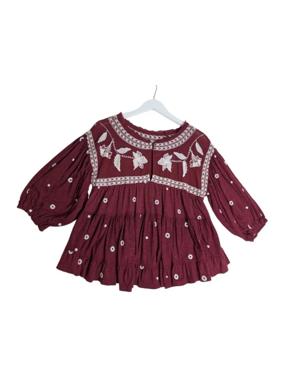 Free People Edie Boho Embroidered Top Tunic Raisin Combo XS